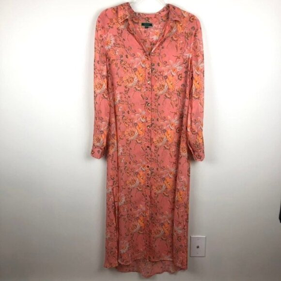 C. Wonder Floral Sheer Duster Orange 10 Button Up - Picture 1 of 8